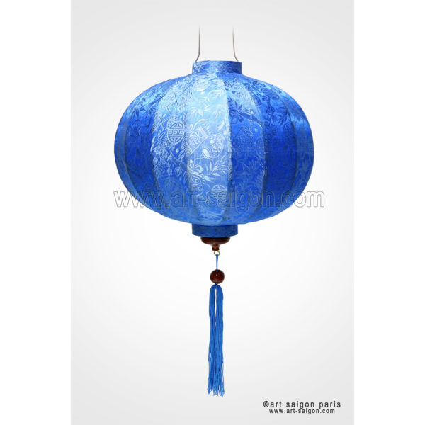 Lampion Traditionnel en Soie Bleu de la ville de Hoi An au Vietnam, Lanterne Asiatique en Tissu, Bambou et Bois |Décoration et Artisanat Asiatique - Article vendu par la Boutique Art-saigon.com