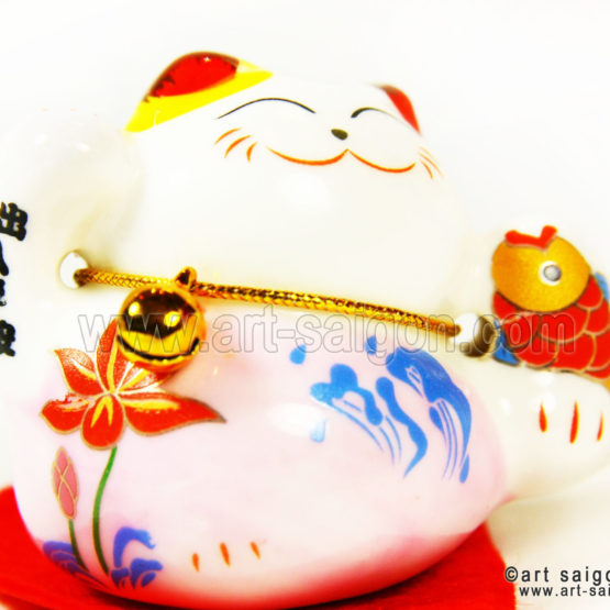 maneki neko chat porte bonheur japonais japon porcelaine blanc decoration asiatique art-saigon rose