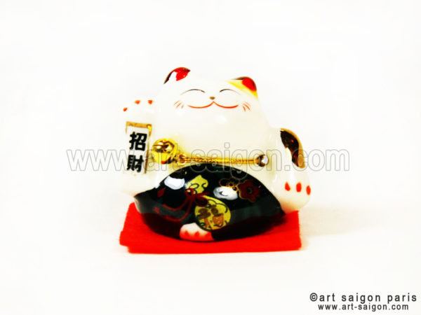 maneki neko chat porte bonheur japonais japon porcelaine blanc decoration asiatique art-saigon