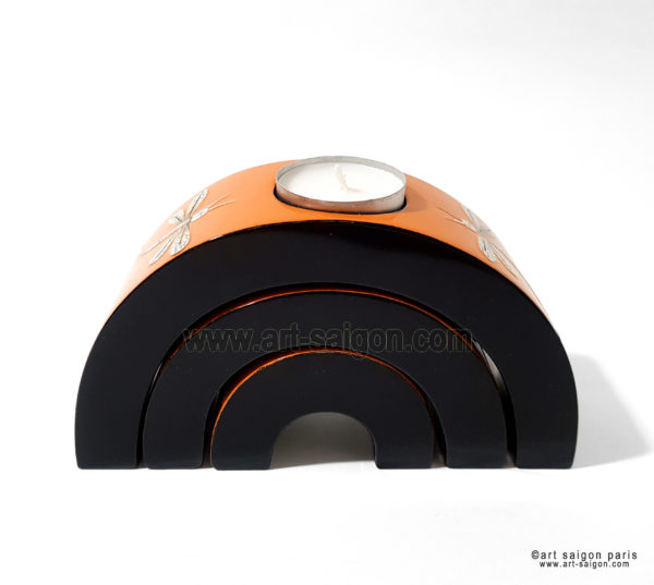 Ensemble de 3 Bougeoirs Laqué Libellule Orange en demi-cercle (réf. S8-15174) – Image 4