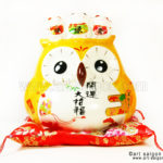 hiboux porte bonheur japonais japon porcelaine blanc decoration asiatique art-saigon