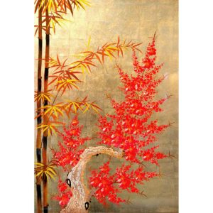 tableau en bois laque artisanat vietnam art-saigon fleur prunier bambou