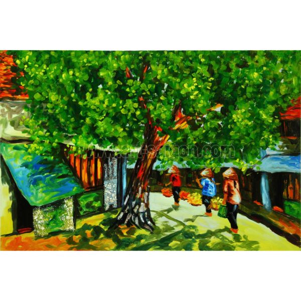 tableau en bois laque artisanat vietnam art-saigon paysage campagne traditionnel
