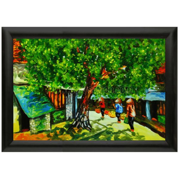 tableau en bois laque artisanat vietnam art-saigon paysage campagne traditionnel