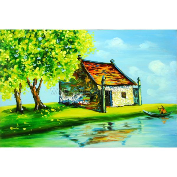 tableau en bois laque artisanat vietnam art-saigon paysage campagne traditionnel