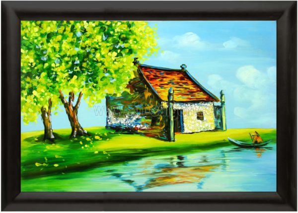 tableau en bois laque artisanat vietnam art-saigon paysage campagne traditionnel