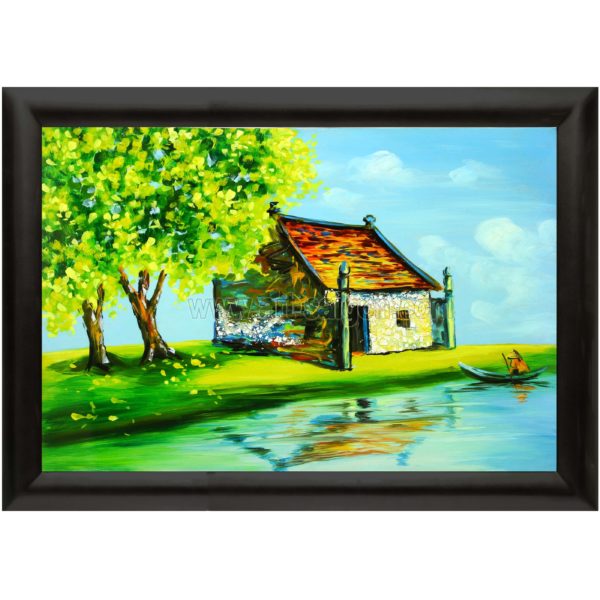 tableau en bois laque artisanat vietnam art-saigon paysage campagne traditionnel