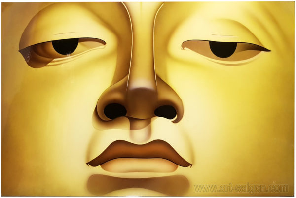 TÊTE DE BOUDDHA EN BOIS LAQUÉ PEINT (RÉF. MH011) – Image 2