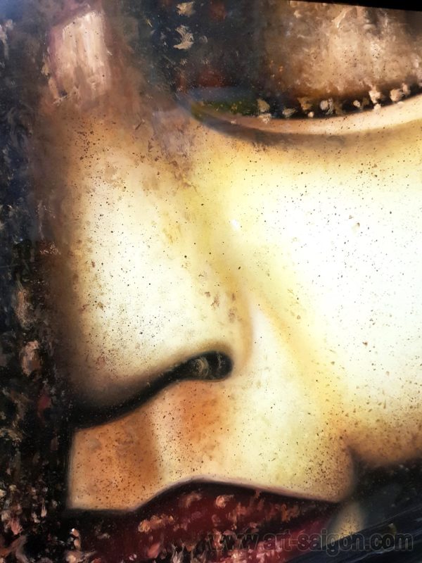Tête de Bouddha - Tableau Bois Laqué Peint avec Cadre Noir 50x70cm (RÉF. MH015C) – Image 3