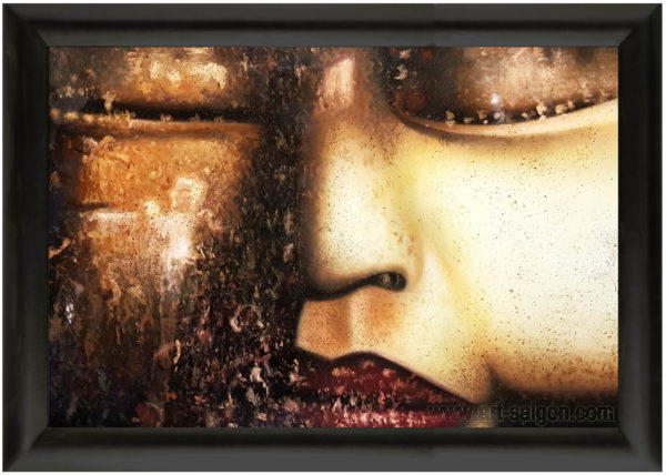 Tête de Bouddha - Tableau Bois Laqué Peint avec Cadre Noir 50x70cm (RÉF. MH015C) – Image 4