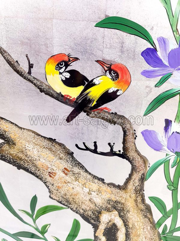 Couple d'oiseau sur une branche - Fond Argent (réf. 8S-151707) – Image 3