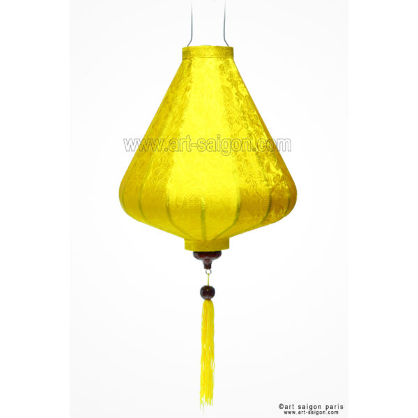 Lampion en Soie Jaune de la ville de Hoi An au Vietnam, Lanterne Asiatique en Tissu, Bambou et Bois. Article vendu par la Boutique Art-saigon.com