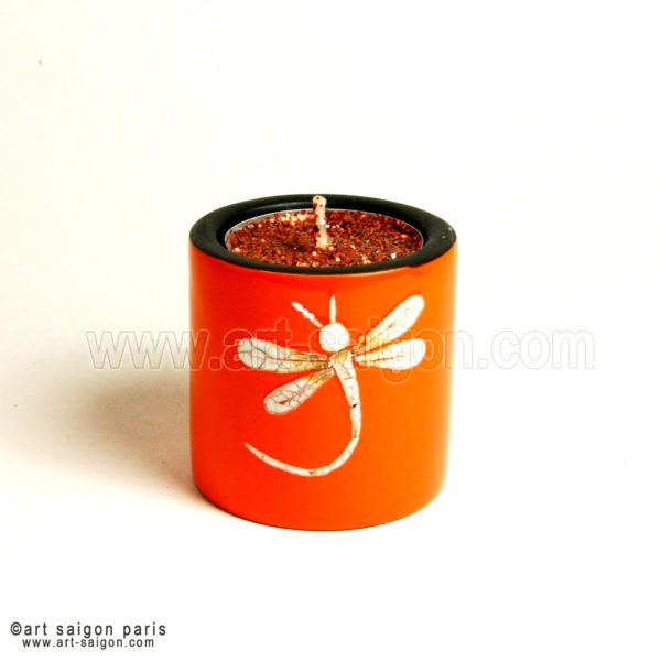 Bougeoir Laqué Libellule orange art saigon vietnam