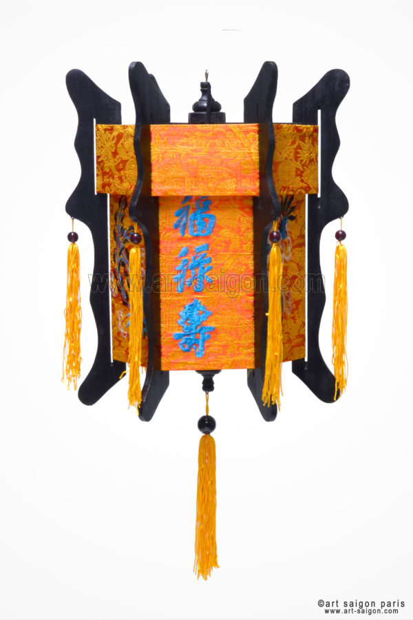 lampion lanterne orange dragon brodé soie bambou hoi an vietnam asiatique art-saigon