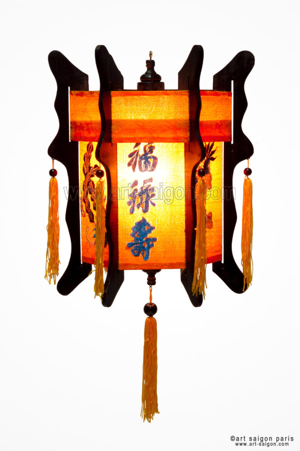 lampion lanterne orange dragon brodé soie bambou hoi an vietnam asiatique art-saigon
