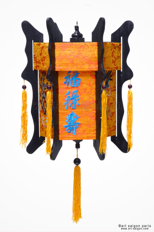lampion lanterne orange dragon brodé soie bambou hoi an vietnam asiatique art-saigon