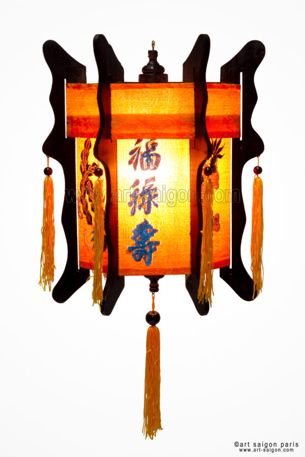 lampion lanterne orange dragon brodé soie bambou hoi an vietnam asiatique art-saigon