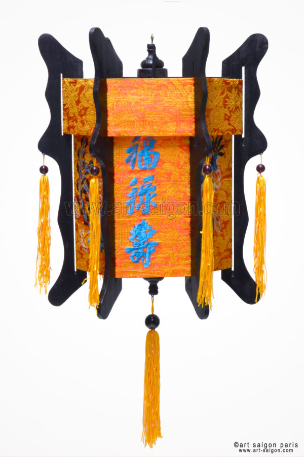 lampion lanterne orange dragon brodé soie bambou hoi an vietnam asiatique art-saigon