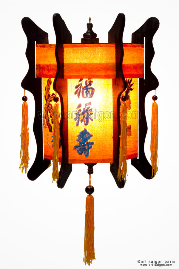 lampion lanterne orange dragon brodé soie bambou hoi an vietnam asiatique art-saigon