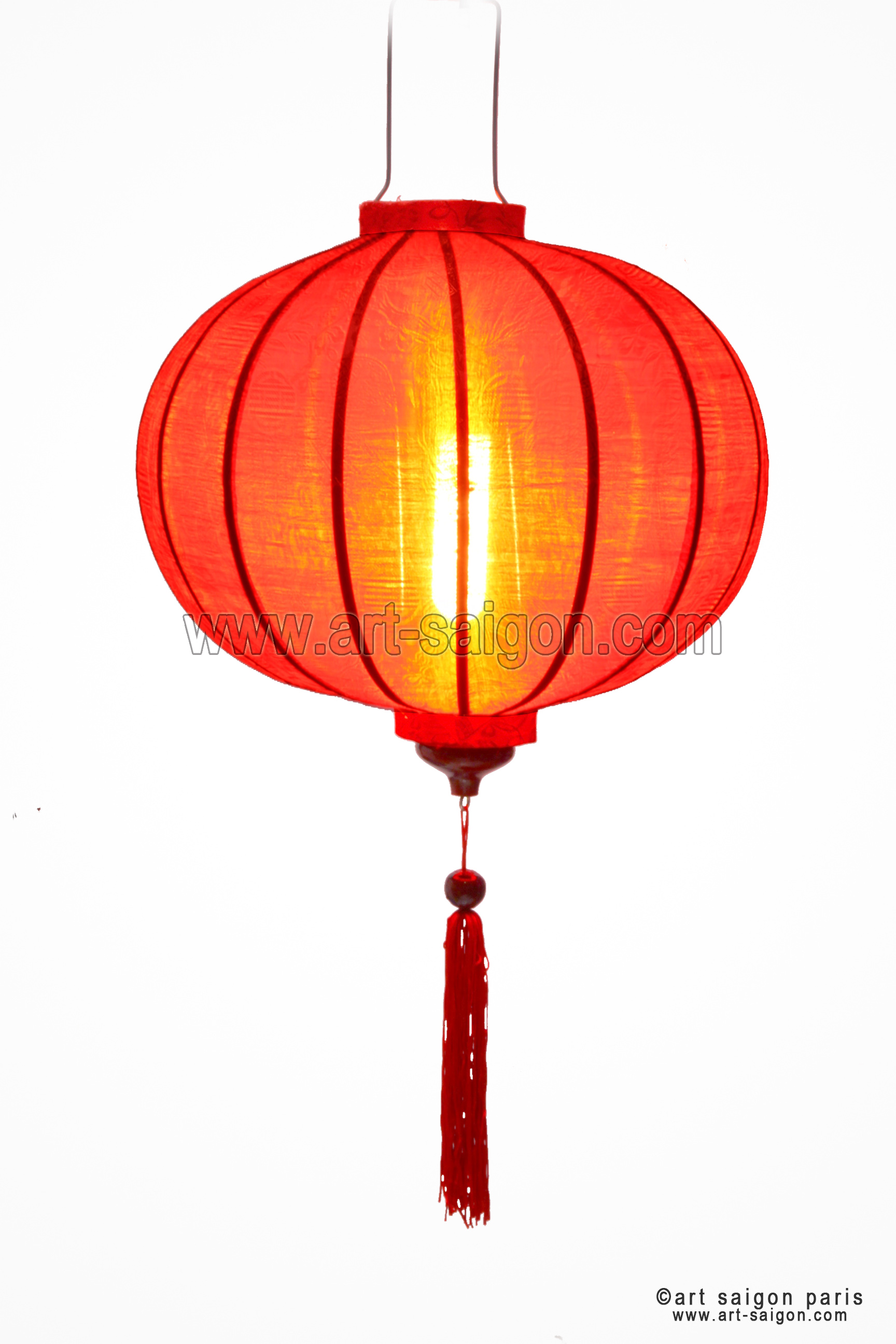Lanterne Asiatique En Soie - Diamètre 33 Cm - Couleur Champagne Rose - Fabrication Artisanale Hoi An (Vietnam) - Décoration Intérieure Lumineuse