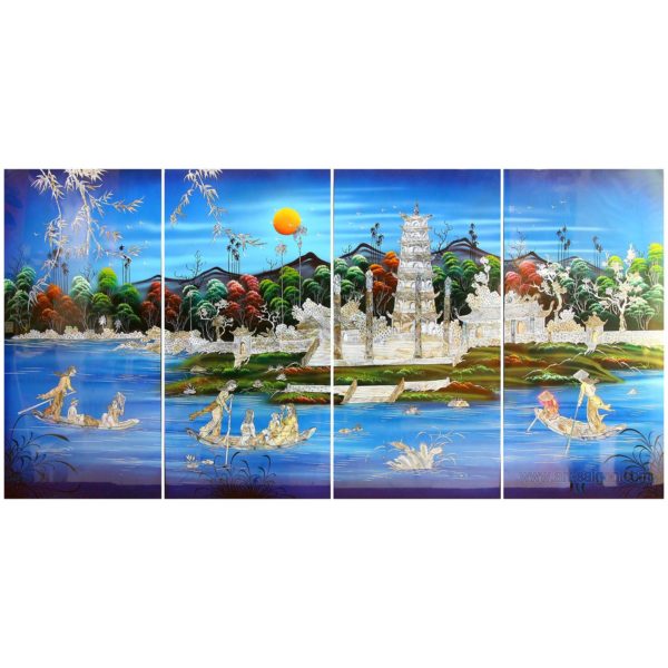 tableau en bois laque artisanat vietnam art-saigon paysage traditionnel