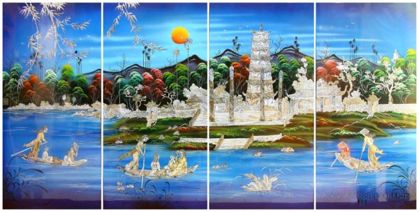 Pagode de la Dame Céleste -Tableau Bois Laqué et Nacre 160x80cm (réf. 4D-8166) – Image 2