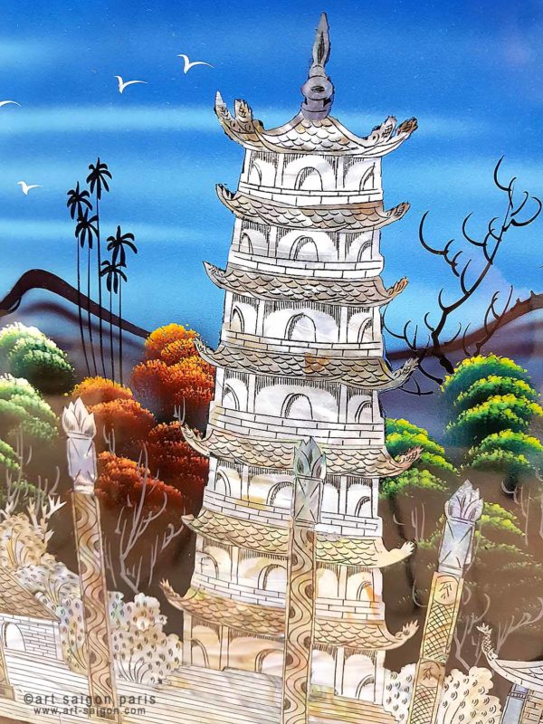 Pagode de la Dame Céleste -Tableau Bois Laqué et Nacre 160x80cm (réf. 4D-8166) – Image 5