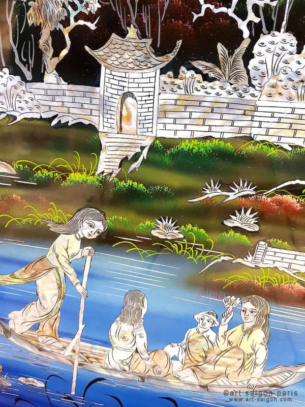 Pagode de la Dame Céleste -Tableau Bois Laqué et Nacre 160x80cm (réf. 4D-8166) – Image 3