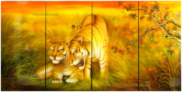 Couple de tigre - Tableau Bois Laqué Peint 160x80cm (réf. 4D-8178) – Image 2