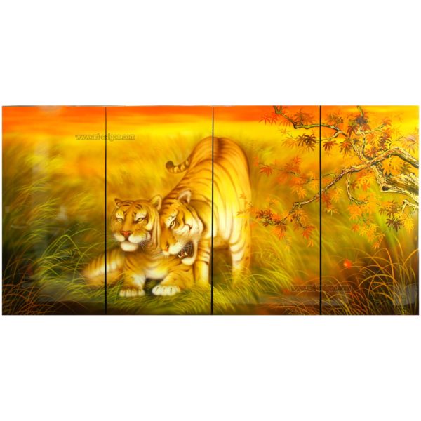 couple tigre tableau en bois laque artisanat vietnam art-saigon paysage traditionnel