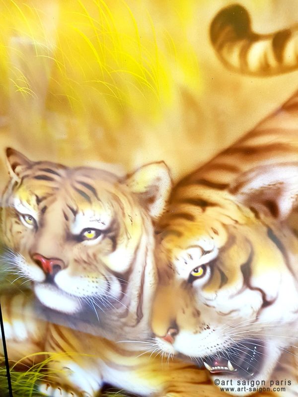 Couple de tigre - Tableau Bois Laqué Peint 160x80cm (réf. 4D-8178) – Image 3