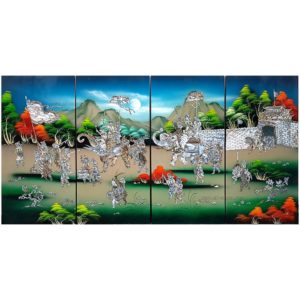tableau en bois laque artisanat vietnam art-saigon paysage traditionnel