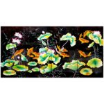 tableau en bois laque artisanat vietnam art-saigo poisson koi