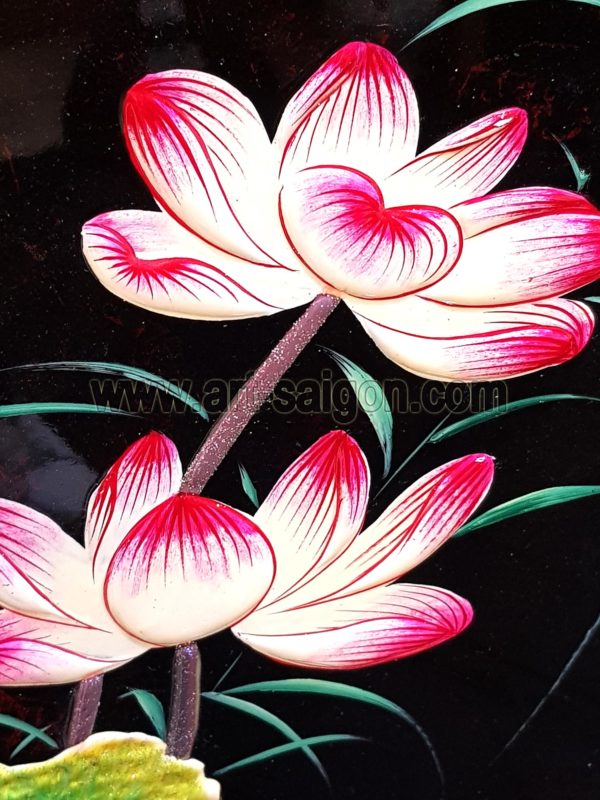 9 Poissons Carpe Koï et Fleur de Lotus en relief – TABLEAU EN BOIS LAQUÉ 1x2m (Réf. 8S-152312) – Image 6