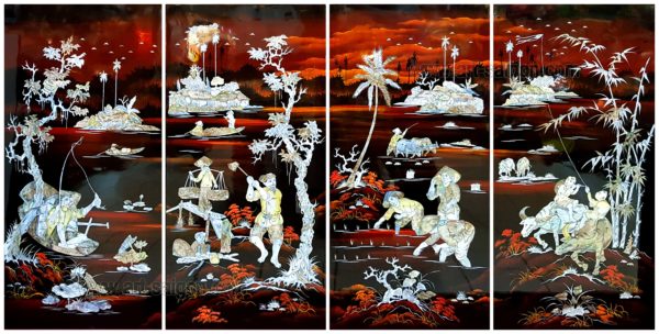 Les 4 Métiers Traditionnelles – TABLEAU EN BOIS LAQUÉ 1x2m (Réf. 8S-153017) – Image 3