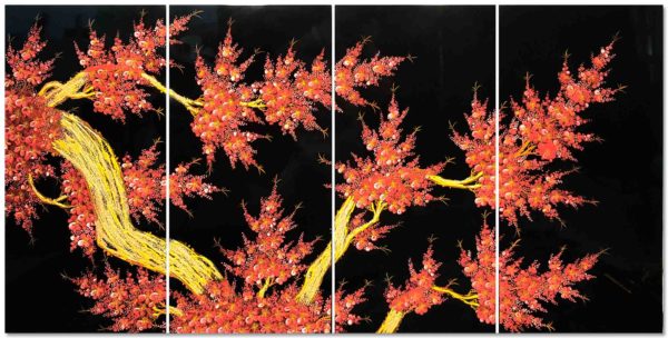 Fleur de Prunier rouge - Fond Noir – Tableau Bois Laqué Peint 160x80cm (Réf. 8S-101020) – Image 2