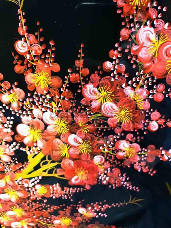 Fleur de Prunier rouge - Fond Noir – Tableau Bois Laqué Peint 160x80cm (Réf. 8S-101020) – Image 3