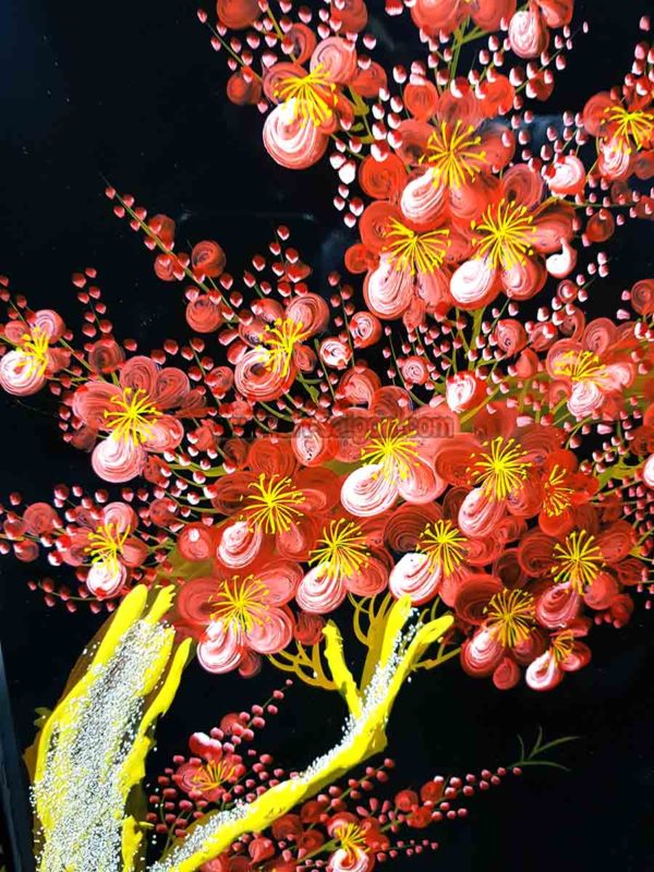 Fleur de Prunier rouge - Fond Noir – Tableau Bois Laqué Peint 160x80cm (Réf. 8S-101020) – Image 4