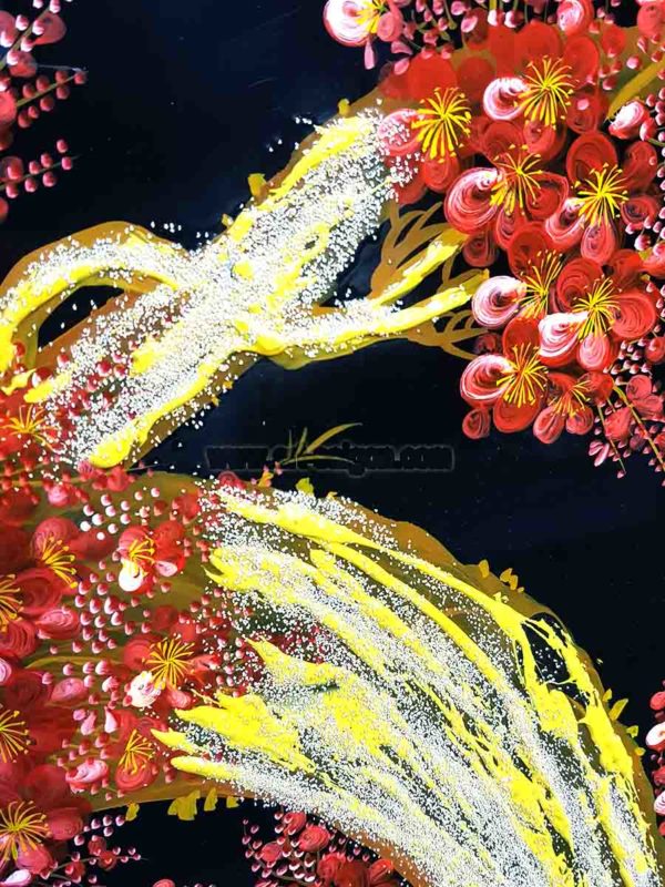 Fleur de Prunier rouge - Fond Noir – Tableau Bois Laqué Peint 160x80cm (Réf. 8S-101020) – Image 6