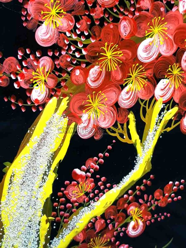 Fleur de Prunier rouge - Fond Noir – Tableau Bois Laqué Peint 160x80cm (Réf. 8S-101020) – Image 5