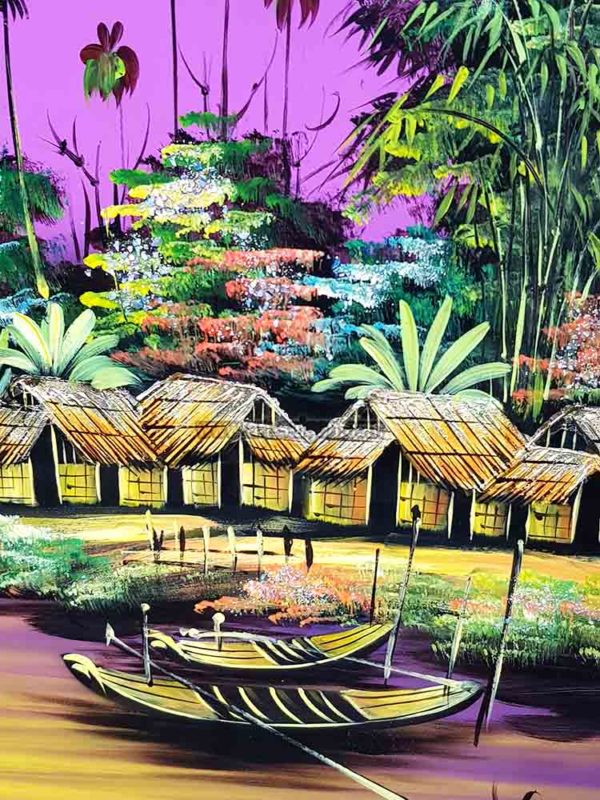 La Campagne du Vietnam - Fond Mauve - Tableau Bois Laqué Peint 160x80cm (réf. 8S-104846) – Image 3