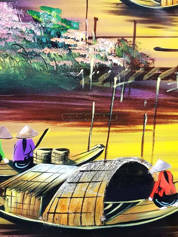 La Campagne du Vietnam - Fond Mauve - Tableau Bois Laqué Peint 160x80cm (réf. 8S-104846) – Image 5