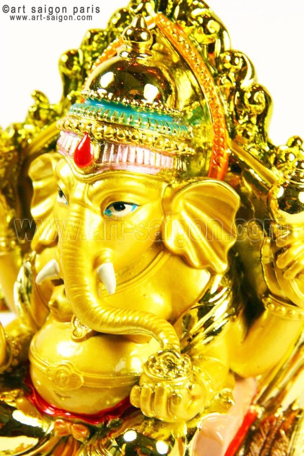 Statue de Ganesh couleur dorée - Le Dieu du Savoir et de la Vertu (H16,5cm)(réf. GE8613) – Image 5