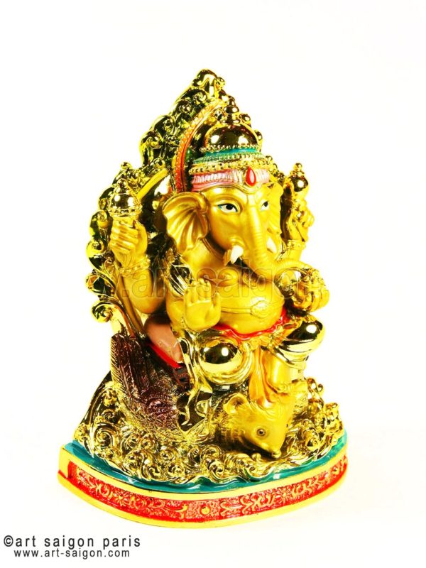 Statue de Ganesh couleur dorée - Le Dieu du Savoir et de la Vertu (H16,5cm)(réf. GE8613) – Image 3