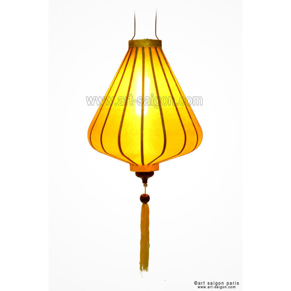 Lampion Traditionnel en Soie Jaune de la ville de Hoi An au Vietnam, Lanterne Asiatique en Tissu, Bambou et Bois |Décoration et Artisanat Asiatique - Article vendu par la Boutique Art-saigon.com