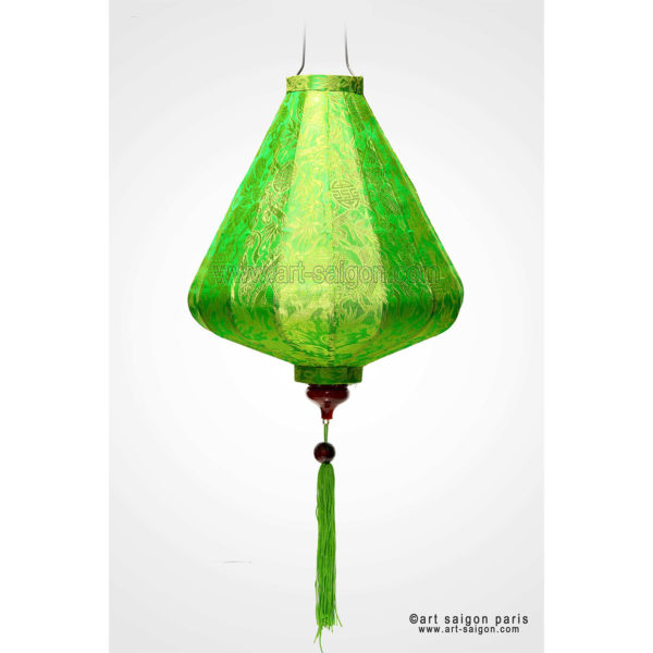 Lampion Asiatique en Soie Vert de la ville de Hoi An au Vietnam, Lanterne Traditionnel en Tissu, Bambou et Bois |Décoration et Artisanat Asiatique - Article vendu par la Boutique Art-saigon.com