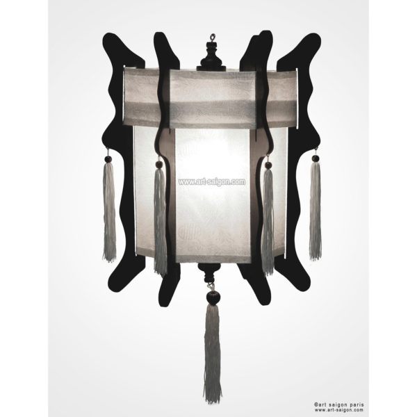 Lampion Asiatique en Bois et Soie Blanc de la ville de Hoi An au Vietnam, Lanterne Traditionnel en Tissu, Bambou et Bois |Décoration et Artisanat Asiatique - Article vendu par la Boutique Art-saigon.com