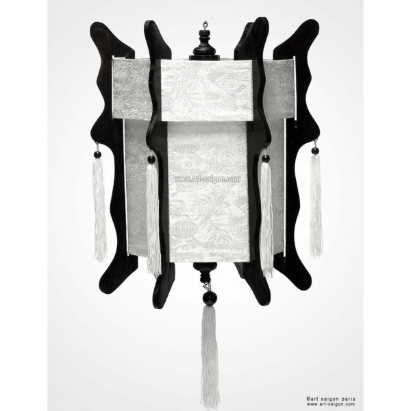Lampion Asiatique en Bois et Soie Blanc de la ville de Hoi An au Vietnam, Lanterne Traditionnel en Tissu, Bambou et Bois |Décoration et Artisanat Asiatique - Article vendu par la Boutique Art-saigon.com