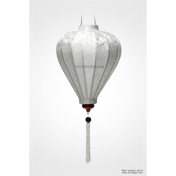 Lampion Traditionnel en Soie Blanc de la ville de Hoi An au Vietnam, Lanterne Asiatique en Tissu, Bambou et Bois. Article vendu par la Boutique Art-saigon.com