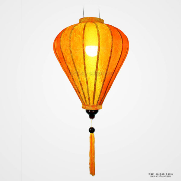 Lampion Traditionnel en Soie Orange de la ville de Hoi An au Vietnam, Lanterne Asiatique en Tissu, Bambou et Bois |Décoration et Artisanat d'Asie - Article vendu par la Boutique Art-saigon.com